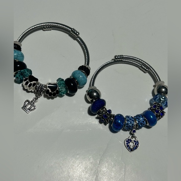 Silver and Blue Charm Bracelet with Heart and Paw Charms - Picture 1 of 3